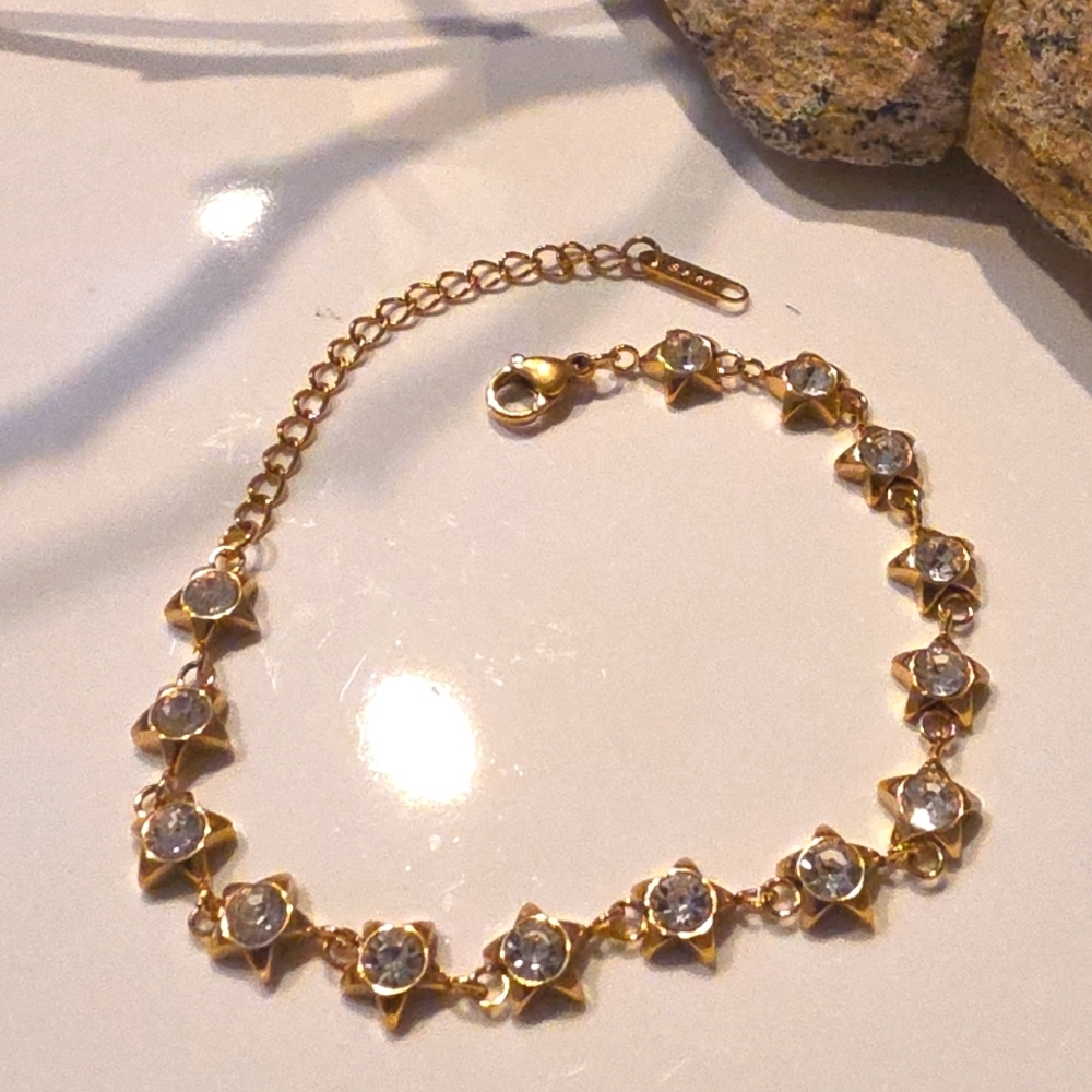 Star Cubic Zirconia 18k Gold Ss Link Bracelet | NWOT - Picture 2 of 7